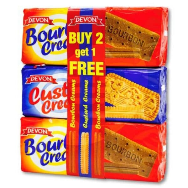 BISCUITS - DEVON 2 BOURBON + 1 CUSTARD  CREAM