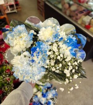A - FLOWERS - 4 BLUE CARNATION BOUQUET