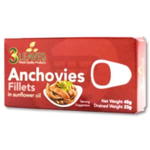CANNED - 3 LEAVES ANCHOVIES FILLETS IN SUNFLOWER OIL *45GR